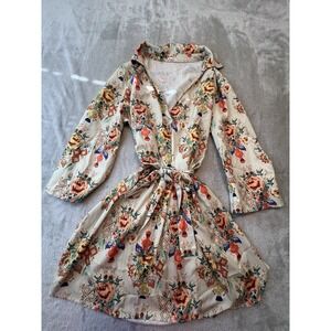 Pink Ripple Womens Dress M Floral Tie Waist Bell Sleeve Boho